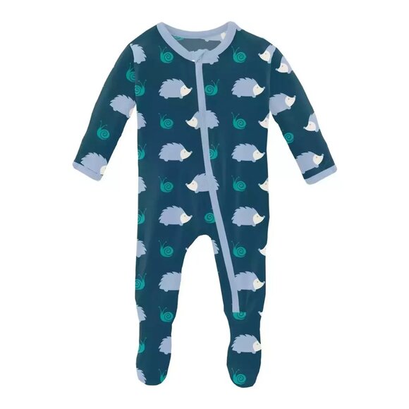 Kickee Bamboo Signature Blend Hedgehog Snail Zip One Piece Footie Pajamas PJs - Picture 1 of 1